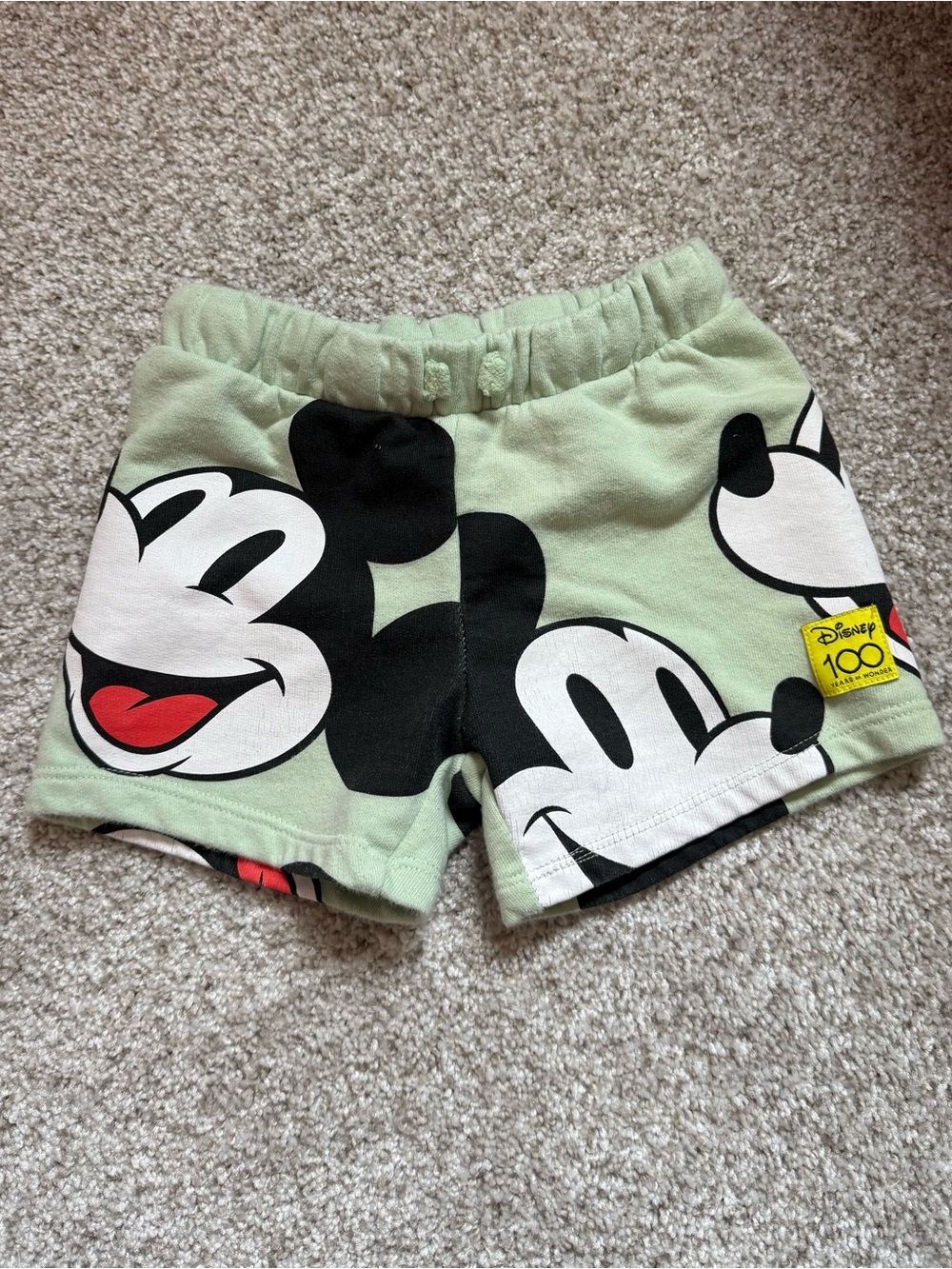 Zara Disney 100 Mickey Mouse Green Graphic Kids Shorts